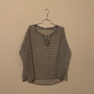 Tan Semi Sheer Patterned Long Sleeve Blouse